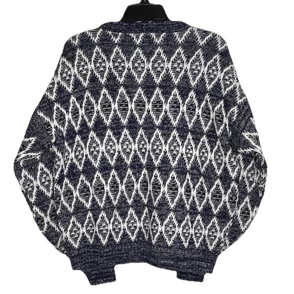 Vintage Poplar Knit Sweater Navy White Diamond Geometric Pattern Men XL 1980-90s - Picture 2 of 5